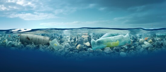Fototapeta na wymiar Infographics on banning plastic pollution in the sea breaking the plastic cycle in water
