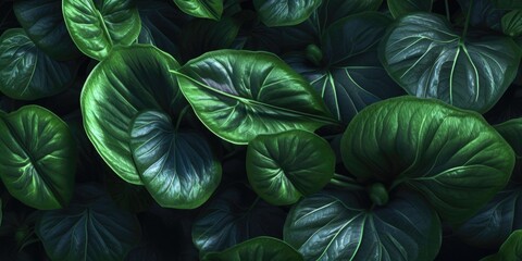 Dark green betel leaves dramatic photo effect background, realism, realistic, hyper realistic. Generative AI image weber. - obrazy, fototapety, plakaty
