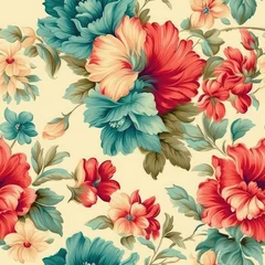 Tuinposter Vintage floral design pattern bright pastel color insanely details AI Generated. © MSHAHID