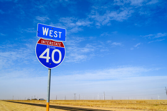 An Interstate 40 sign on the planes of the Texas panhandle