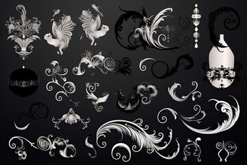 Vintage baroque feminine wedding swirl decorations design elements whimsical feminine sensibilities AI Generated