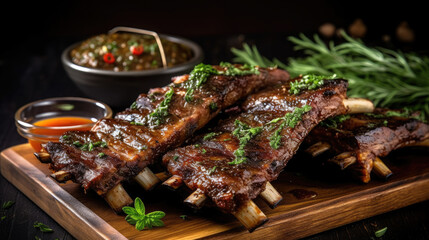 Succulent and tender Lamb ribs marinated in a savory blend of spices, AI Generated