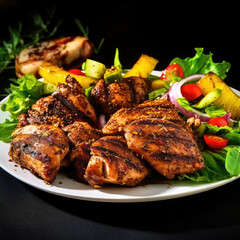 Slices of home-made jerk chicken fillets marinated in jerk seasoning, AI Generated