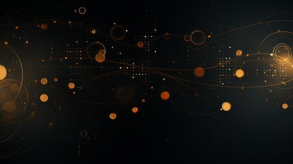 Obraz premium A dark background with gold circles and dots. Generative AI. 