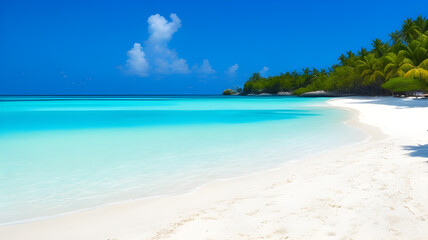 Fototapeta na wymiar Unveiling the Paradise: A Serene Oasis of Powdery White Sands and Crystal Clear Blue