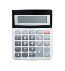 Modern calculator isolated on white, top view. Office stationery