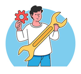 Cartoon man holding wrench