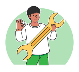 Cartoon woman holding wrench