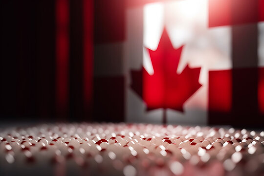 Red and white 3D Render Minimalist Canada flag bokeh background with minimalist symbol, Generative AI