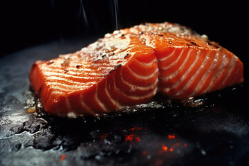 Raw salmon Steak bonefire Generative AI