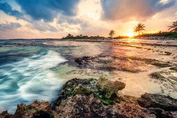 Caribbean Sunset near Playa del Carmen, Riviera Maya, Mexico - 651753445