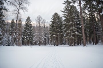 Tranquil Winter Wonderland Snowy Forest Landscape. AI Generated.