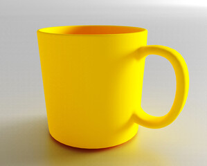 Realistic yellow porcelain cup isolated on white background. Design Template for Mock Up. 