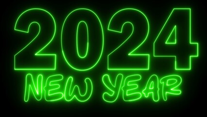 New Year 2024 text font with light. Luminous and shimmering haze inside the letters of the text Happy New Year 2024. 2024 Chirstmas.