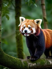 Obraz premium Playful Elegance The Enchanting Red Panda in the Wild. AI Generated.