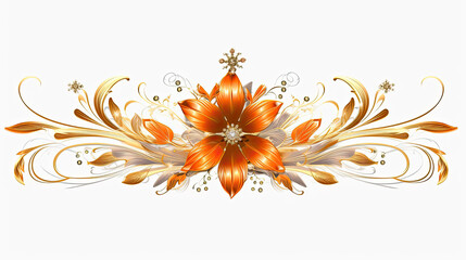 Orange gold luxury decorative Filigree Elaborate on white Background, AI Generated
