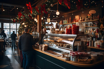 A Christmas Decoration Coffee Shop Delight: Cozy Seating and Aromatic Blends, bar in the restaurant