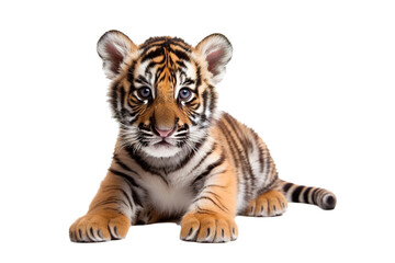 A cute baby tiger on a white background studio shot isolated PNG