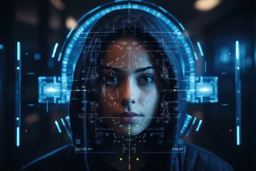 Rolgordijnen Facial and iris Recognition Biometric Authentication Security Technology © Pixel Alchemy