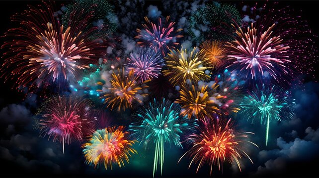 colorful fireworks on the night sky with