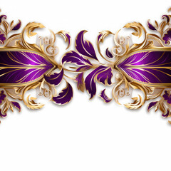 Violet gold luxury decorative Filigree Elaborate on white Background, AI Generated