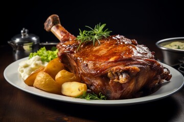 Succulent German Delight: A Close-Up of Haxe, the Mouthwatering Pork Knuckle - obrazy, fototapety, plakaty