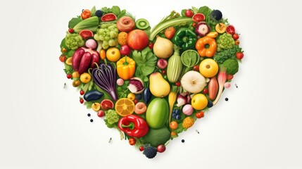 Naklejka na ściany i meble Nutritional food for heart health wellness by cholesterol diet and healthy nutrition eating with clean fruits and vegetables. world vegan day. world vegetarian day