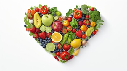 Naklejka na ściany i meble Nutritional food for heart health wellness by cholesterol diet and healthy nutrition eating with clean fruits and vegetables. world vegan day. world vegetarian day