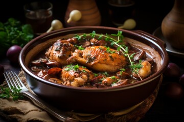 Aromatic French Coq au Vin Simmering to Perfection: A Heavenly Delight for the Senses
