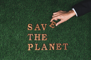Eco awareness campaign for Earth day concept showcase message arranged in Save Earth on biophilic...