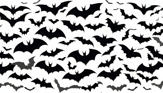 Spooky black halloween bats white background silhouette orange bats bats flying on a white background