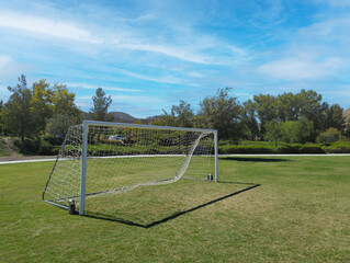 View of a portable soccer goal at a public park