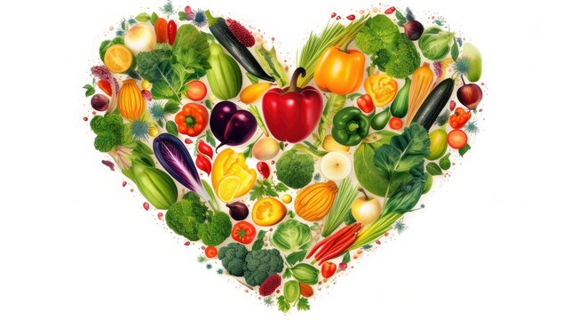 heart symbol. Vegetables diet concept. food photography of heart made from different vegetables isolated white background. world vegan day. world vegetarian day. world food day