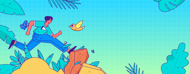 People exercising healthy running vector internet operation illustration