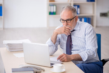 Naklejka premium Old male employee working in the office