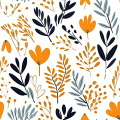 Plant patterns illustration in henry matisse style with earthy tones. Fashionable Hand painted flowers and leaves AI Generated