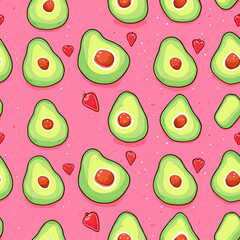 Pattern with avocado a bone in the form of a heart seamless pattern, AI Generated