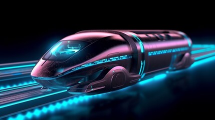 Fast futuristic bullet train or hyperloop ultrasonic train cabsul as wide banner with copy space