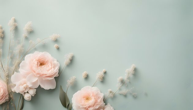 soft pink flowers pastel colors background minimalist Wallpaper turquoise background 
