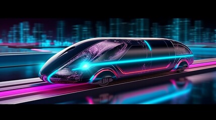 Fast futuristic bullet train or hyperloop ultrasonic train cabsul as wide banner with copy space