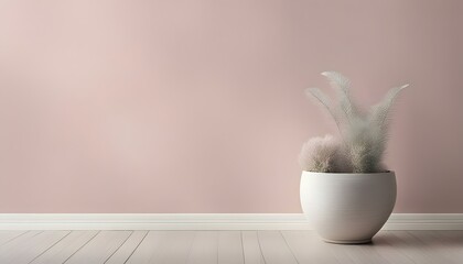 Fototapeta na wymiar flowers in a clay pot, minimalism, pastel background vase soft pink background isolated 