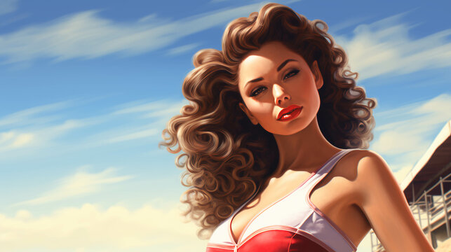 Pin-Up Woman at the Beach theme