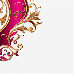 Magenta gold luxury decorative Filigree Elaborate on white Background, AI Generated