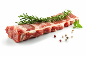 Lamb Ribs meat and herbs isolated on white, Generative AI