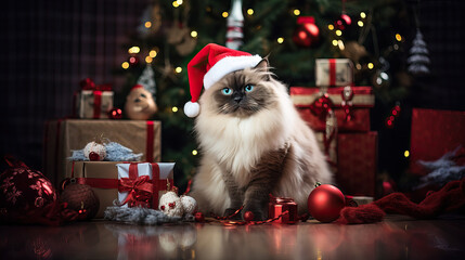 Fototapeta na wymiar Ragdoll Cat Christmas Party12.png