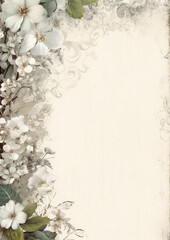 Lace embroidery vintage border background with flowers, Generative AI