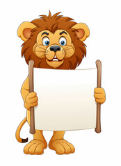 lion cartoon holding blank sign