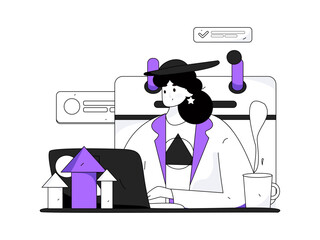 Business work characters flat vector concept operation hand drawn illustration