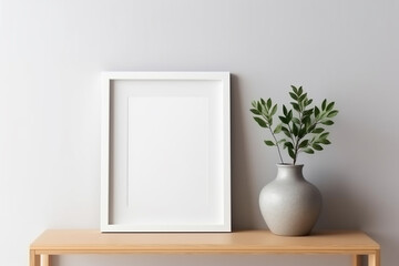 ai generated A blank picture frame mockup on a white wall. 