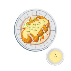 Logo Illustration of Japanese Food Chicken nanban with Added Tartar Sauce